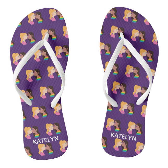 Tongs Lesbienne Kiss Gay pride Violet Monogramme LGBTQ (Semelle)