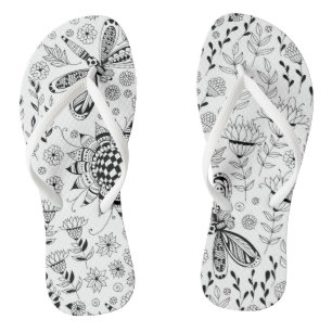 Tongs libellules et fleurs