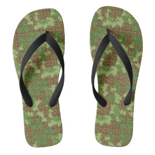 Tongs Lierre vert sur plaid doré noir