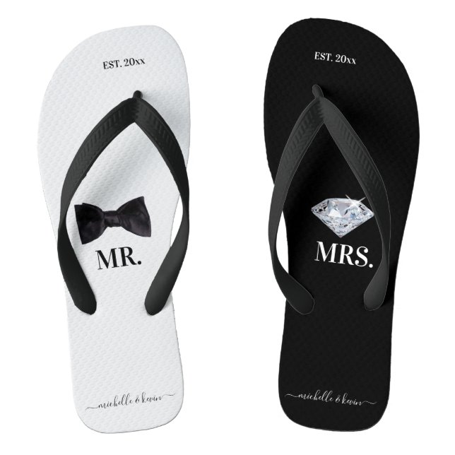 Tongs M. & Mme Mariage noir et blanc (Semelle)