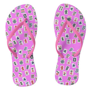 Tongs MahJongg conception de tuiles sur rose