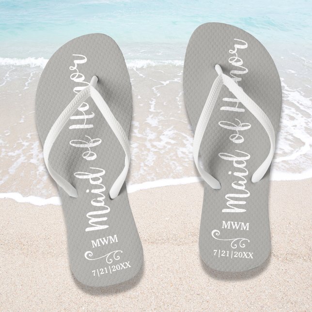 Tongs Maid of Honor Wedding Favor Nom Monogram Grey (Créateur téléchargé)