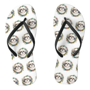 Tongs Malti Tzu Christmas Wreath Festive Pup