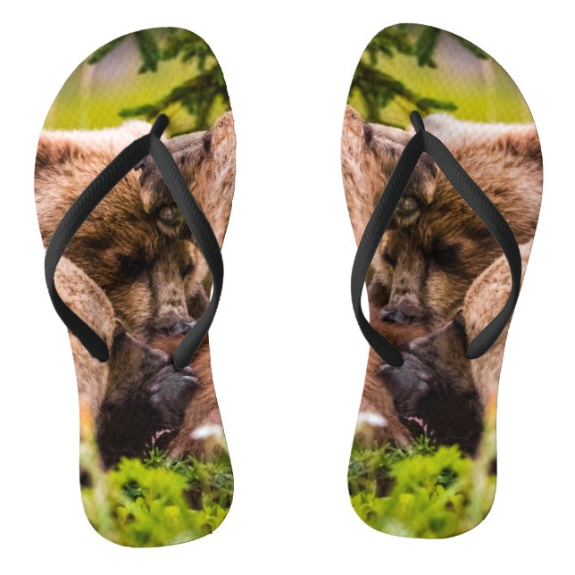 Tongs Mama bear nourrit ses deux petits, Lake Clark Nati (Semelle)