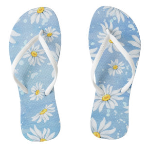 Tongs marguerite d'été blanche sur bleu
