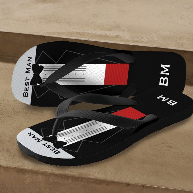 Tongs Mariage Best Man Personnalisé Tuxedo Flip Flops (Just add your Best Man's initials)