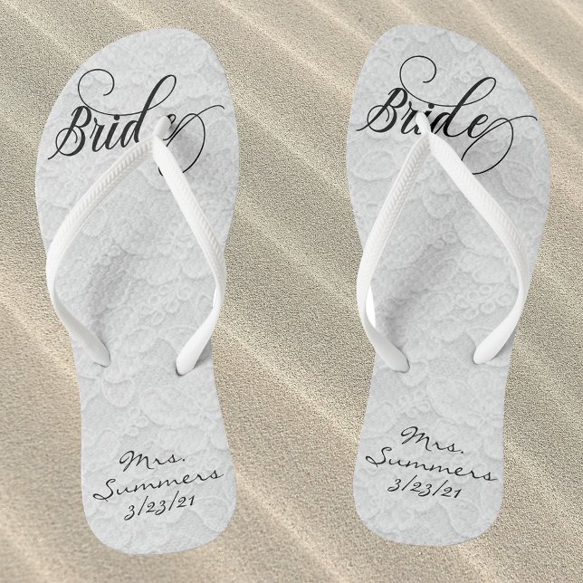 Tongs Mariage Blanc dentelle personnalisée Mariée (Créateur téléchargé)