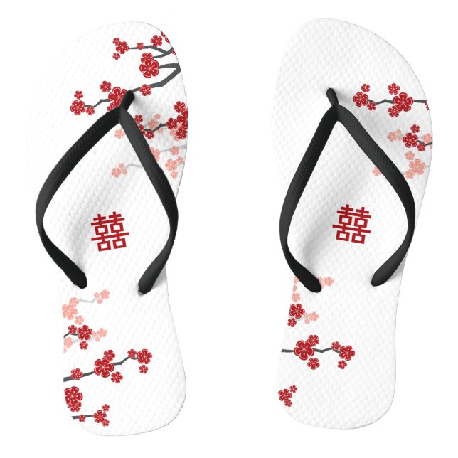 Tongs Mariage chinois double Xi chic rouge fleurs cerisi (Semelle)