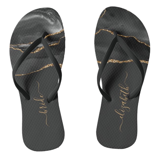 Tongs Mariage d'âge d'or noir pour mariée personnalisée (Semelle)