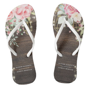 Tongs Mariage Floral Bois Rustique Personnalisé