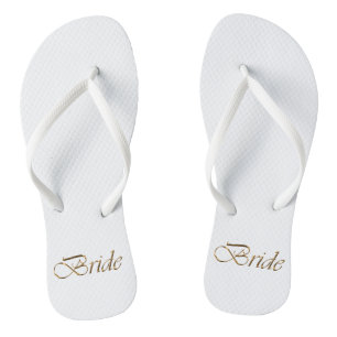 Tongs Mariée, écriture or élégant chic mariage blanc