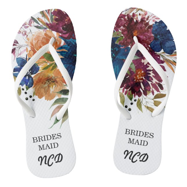 Tongs Marine Marsala Orange Floral Bridesmaid Favoriser (Semelle)