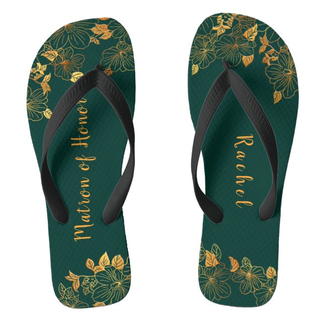 Tongs Matron d'honneur Emerald Green & Gold Foliage (Semelle)