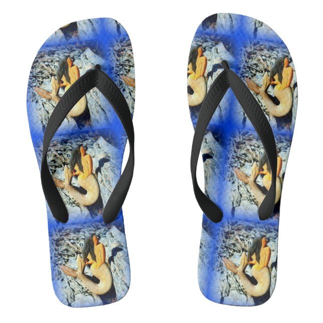 Tongs mermaid aux cheveux noirs beautés bleu (Semelle)