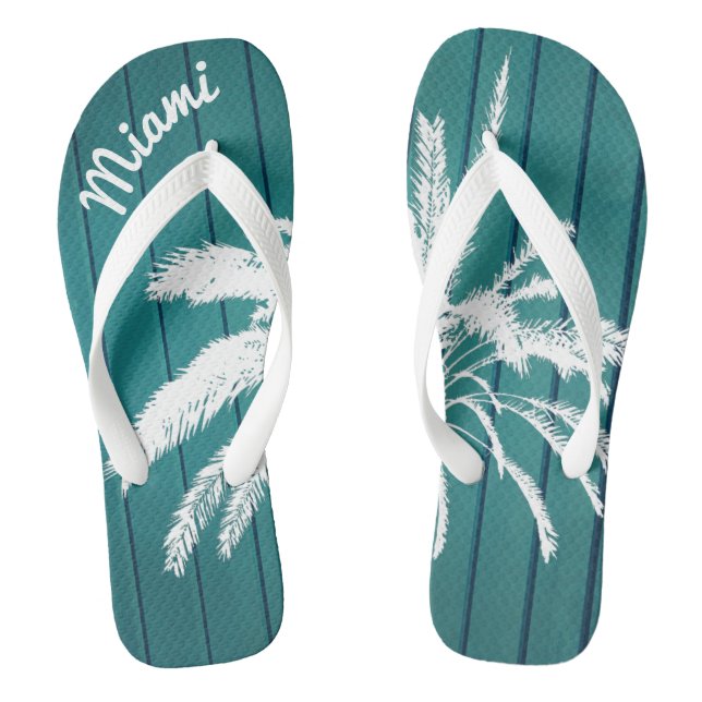 Tongs Miami Beach Palm Trees Bleu et blanc (Semelle)