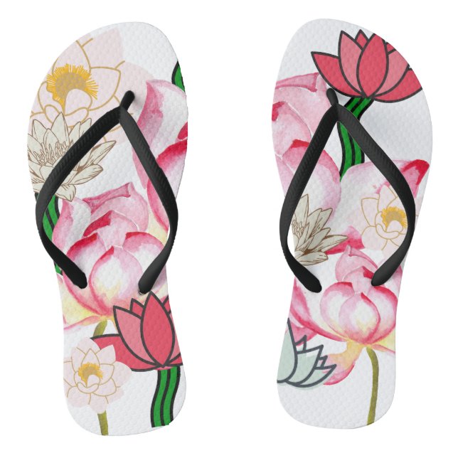 Tongs Mikitiez lotus rose jardin fleuri (Semelle)