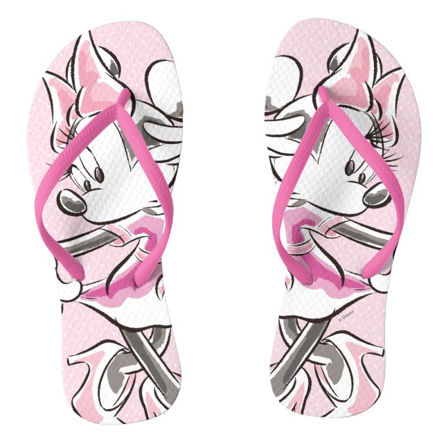 Tongs Minnie | Elégante aquarelle Pose (Semelle)