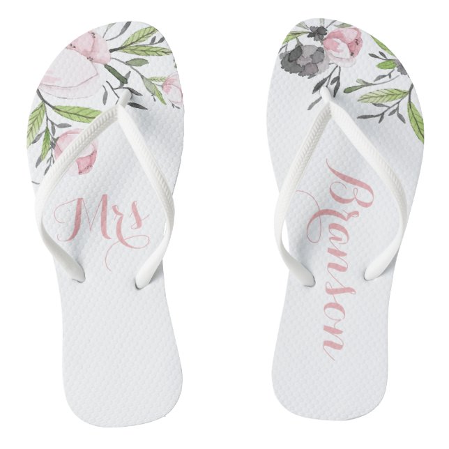 Tongs Mme Floral Bride Wifey Plage botanique sandales (Semelle)