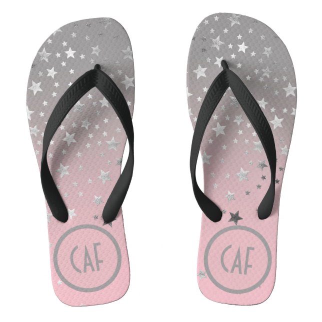 Tongs Monogram rose Gris Étoiles Ombre élégant chic tend (Semelle)