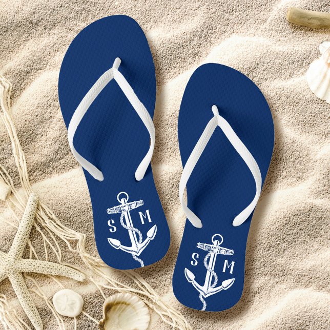 Tongs Monogramme Ancre nautique personnalisée (Créateur téléchargé)