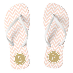 Tongs Monogramme blanc rose et or Chevron