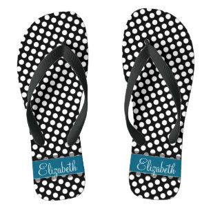 Tongs Monogramme bleu noir et blanc Motif à points Polka