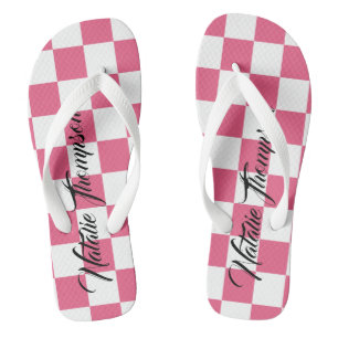 Tongs Monogramme damoiselle à carreaux rose et blanc