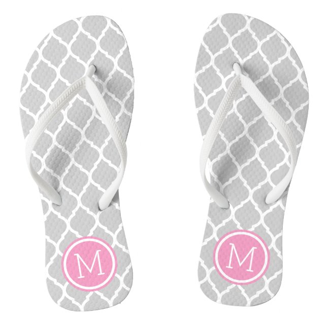 Tongs Monogramme de Quatrefoil marocain gris et rose (Semelle)