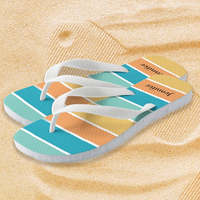Tongs Monogramme de rayures tropicales personnalisées (Créateur téléchargé)