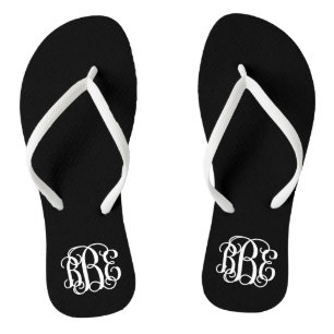 Tongs Monogramme de script Preppy noir et blanc