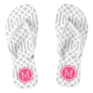 Tongs Monogramme de Trellis gris et rose