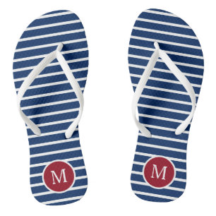 Tongs Monogramme en bande rouge blanche et bleue