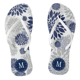 Tongs Monogramme floral gris bleu de la marine