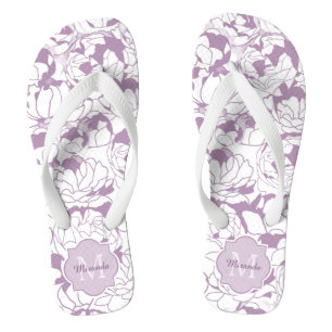Tongs Monogramme Floral Moderne Avec Nom