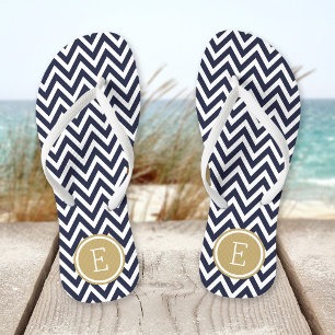 Tongs Monogramme Marine et Gold Chevron