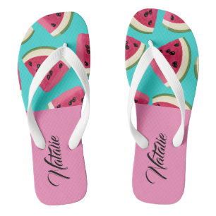 Tongs Monogramme mignon moderne l Pastèque Eté bleu rose