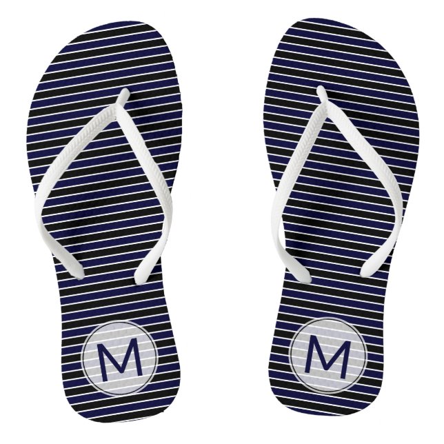 Tongs Monogramme Moderne Rayures Bleu Foncé Noir (Semelle)