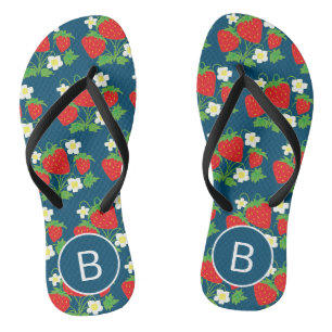 Tongs Monogramme motif bleu fraise et fleur