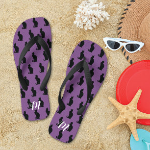 Tongs Monogramme Motif Chat noir élégant