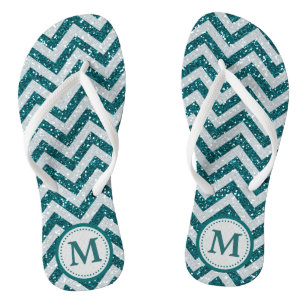 Tongs Monogramme Parties scintillant Aqua Blue Faux