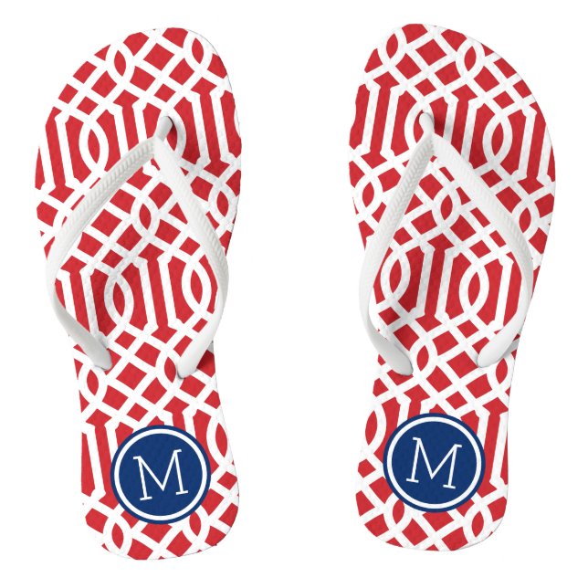 Tongs Monogramme rouge blanc et bleu Trellis (Semelle)