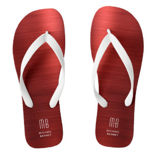 Tongs Monogramme Rouge Élégant