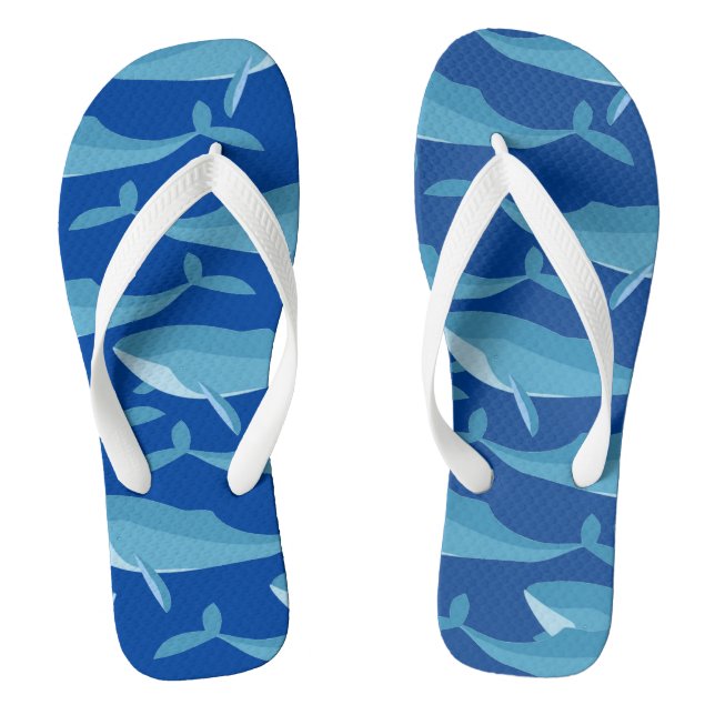 Tongs Morceau de baleines nager bleu foncé Personnalisé (Semelle)