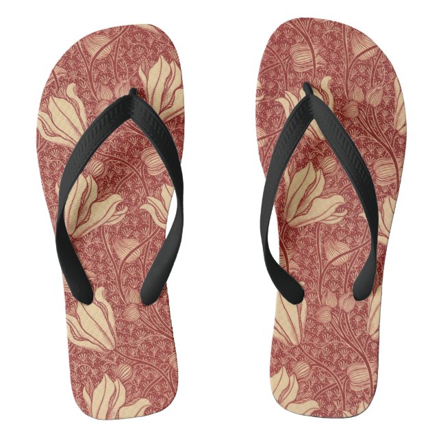 Tongs Morris Inspiré Lily Flower Botanique Rouge Textile (Semelle)