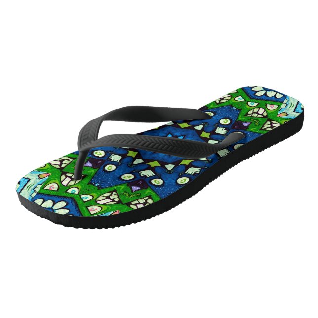 Tongs Mosaic bleu vert Hippie Boho Mandala (Incliné)
