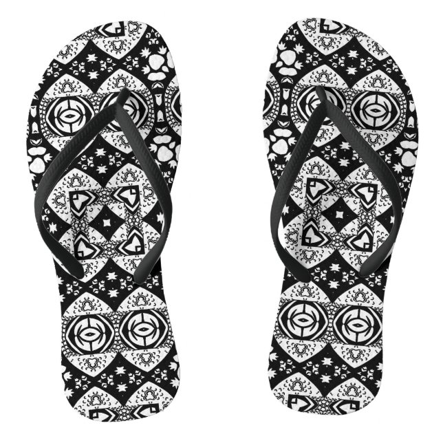 Tongs Mosaïque arabesque Motif Carrelage noir et blanc (Semelle)