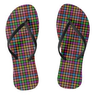 Tongs Motif à carreaux gingham arc-en-ciel coloré - Noir