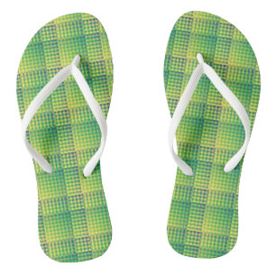 Tongs Motif Abstrait à Damier Vert Bleu