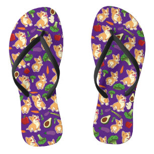 Tongs Motif alimentaire de légumes et Corgi mignon Viole