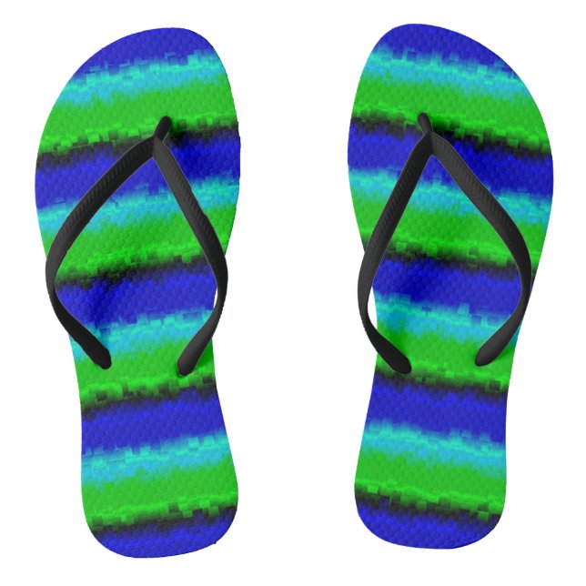 Tongs Motif arc-en-ciel bleu vert abstrait 3D (Semelle)
